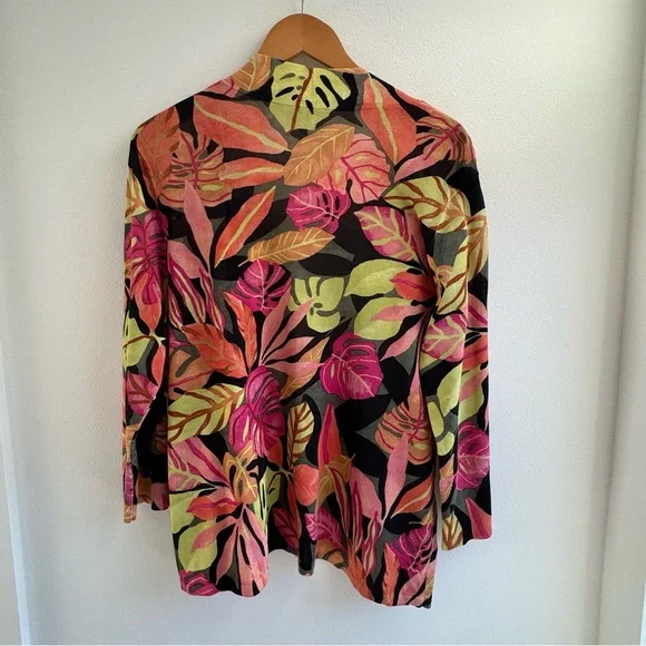 NWT Chico's Vibrant Leaf Pattern Cardigan - Pink, Green, Orange Size XL - Picture 2 of 11